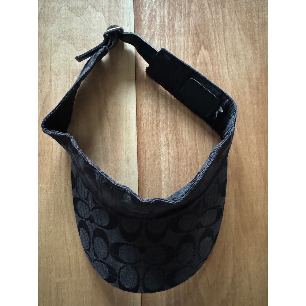 Coach Signature Monogram Black Jacquard Sun Visor Adjustable Leather Strap M/L - Picture 2 of 6